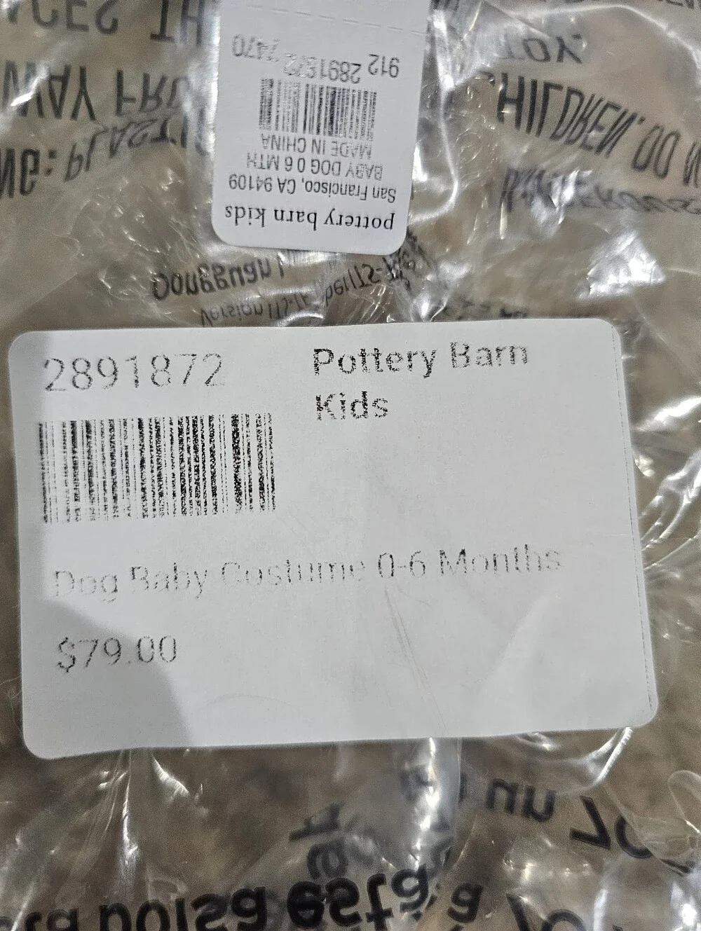 Pottery Barn Kids Baby Dog Costume Size 0-6 months NWT
